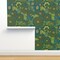 Vintage Style Floral Vintage Floral Retro Modern Kaleidoscope 1970S Large Scale Hawaii African Green Blue Yellow Custom Pre-pasted Wallpaper by Spoonflower Pre-Pasted Wallpaper 2FT Wide